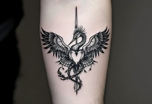 deux corbeau
épée 
un crane
un coeur tattoo idea