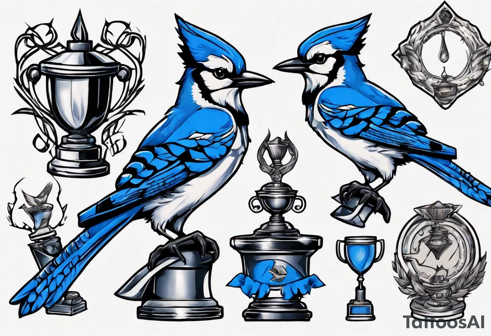 bluejay with trophy tattoo idea