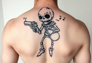 Scary Evil voodoo doll with a gun and money bag tattoo idea