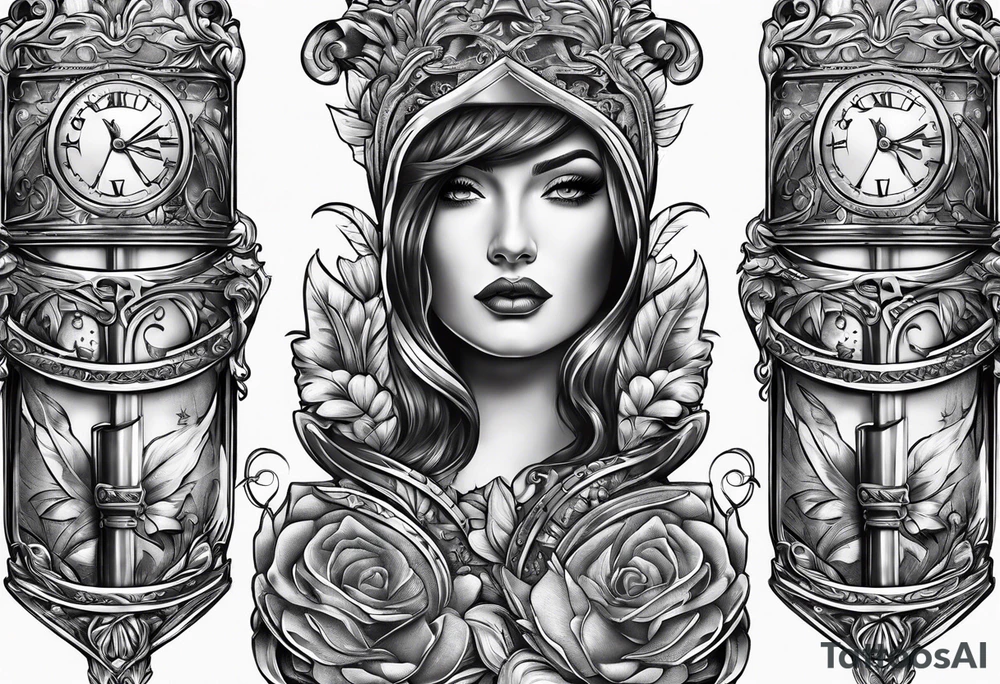 Dagger with hourglass inside tattoo idea