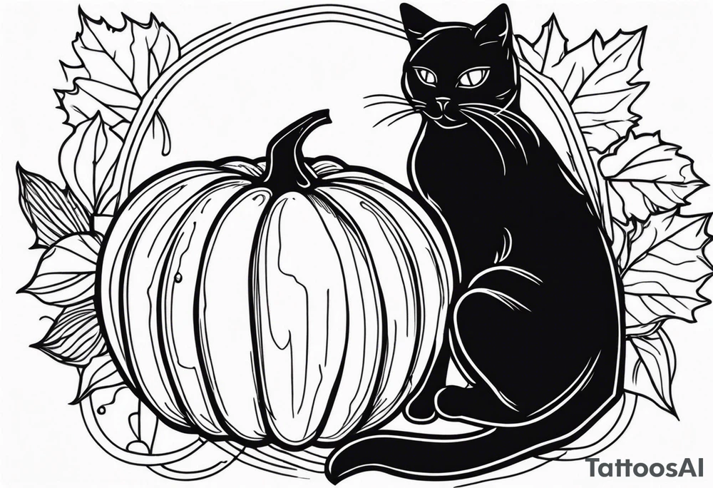 Black cat with a pumpkin tattoo idea