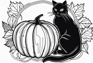 Black cat with a pumpkin tattoo idea