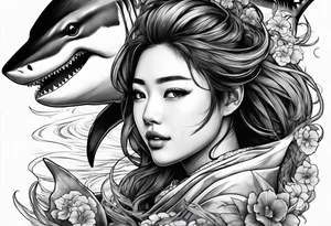 japanese girl riding shark tattoo idea