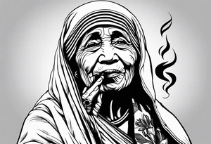 mother theresa smoking cigarette tattoo idea