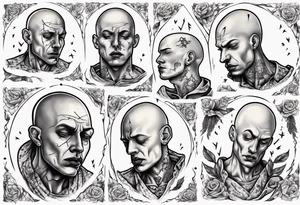 bald heartbroken man closeup tattoo idea