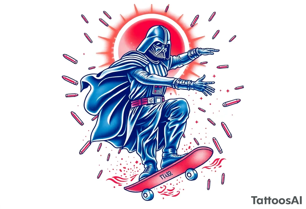MEMORY TATTOO
blue and red Darth Vader skateboarding outdoors, bullets, heaven, star wars
"Darth Carter"
12/29/88-01/06/24 tattoo idea