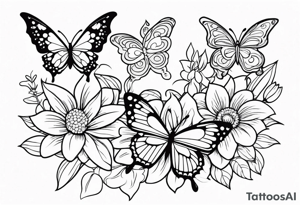 Butterflies with lilys, asters and morning glories tattoo idea