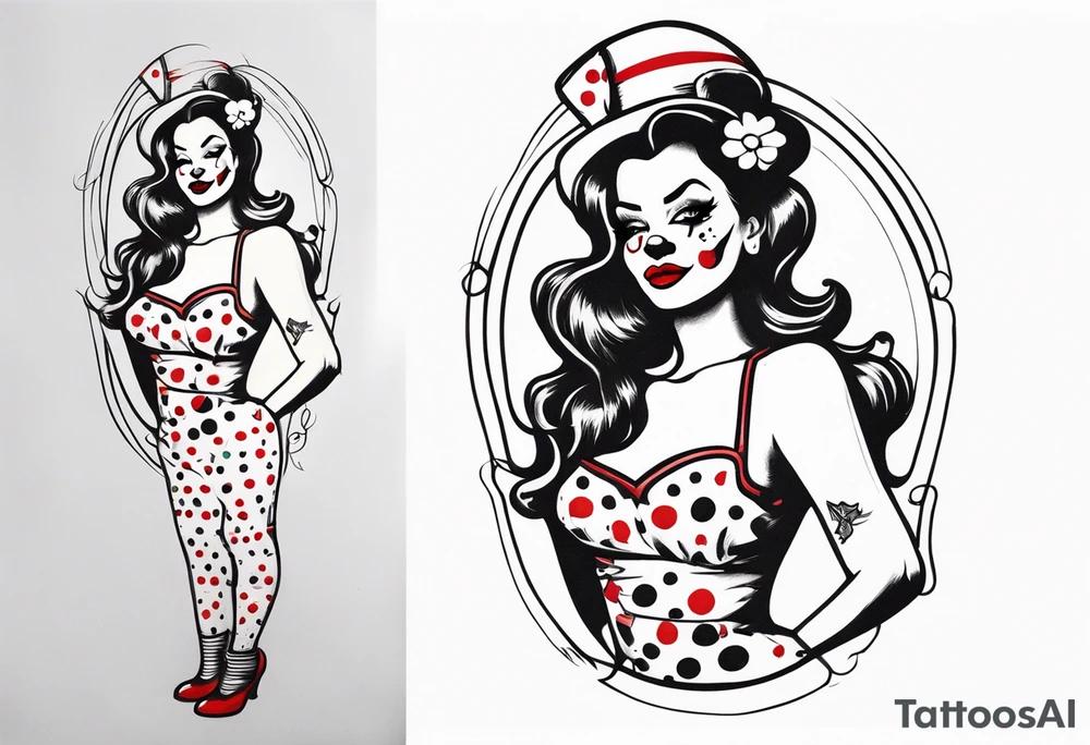 female pin up clown full body tattoo idea