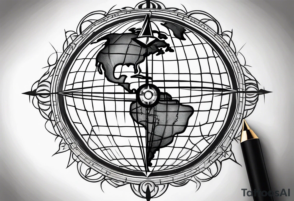 the earth on a grid with a small compass compass tattoo idea the earth on a grid with a small compass compass tattoo idea