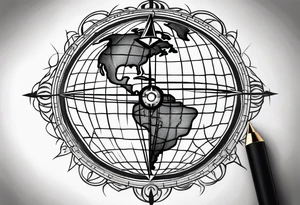 the earth on a grid with a small compass compass tattoo idea