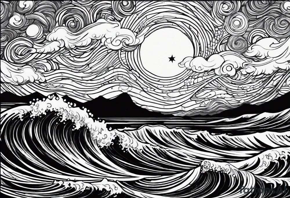 picture 8 by 8 centimeters of sea waves during a storm starry night van gogh tattoo idea
