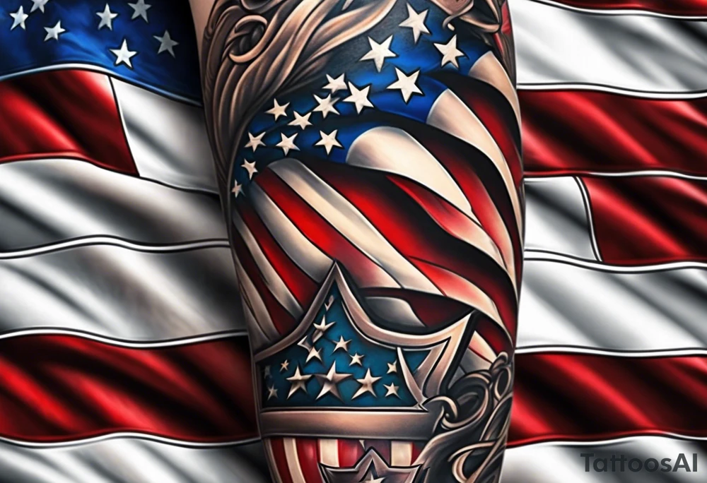 american flag leg sleeve tattoo idea