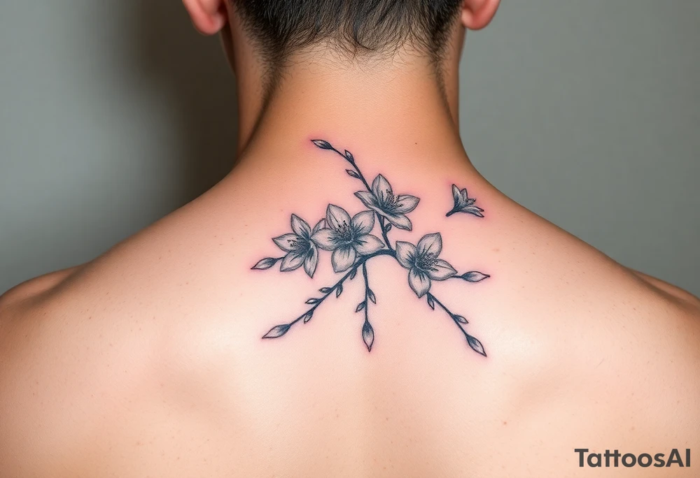 delicate cherry blossoms swirling in spring breeze with petals tattoo idea