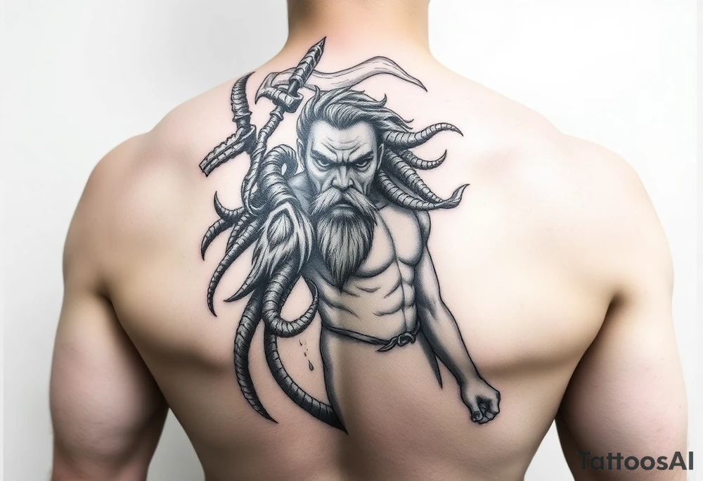 realistic poseidon tattoo idea