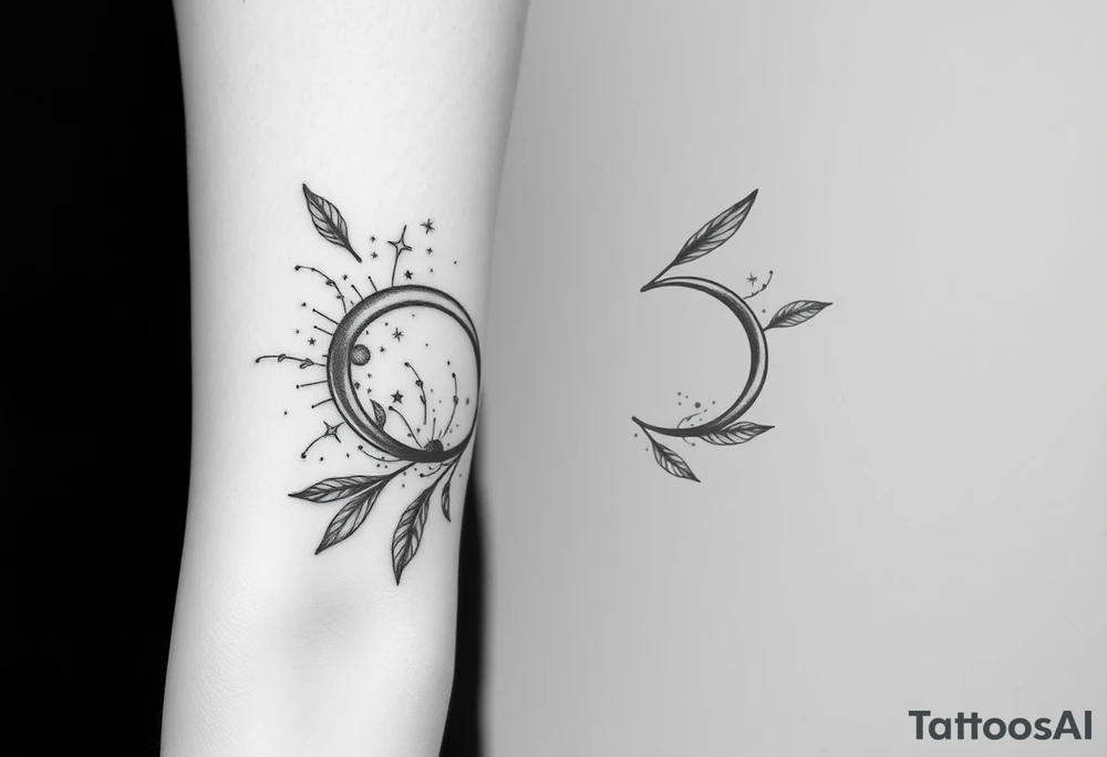 infinity symbol woven with floating feathers and stardust tattoo idea
