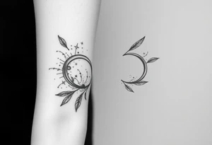infinity symbol woven with floating feathers and stardust tattoo idea