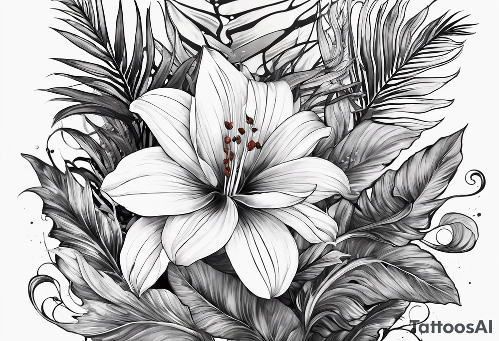 sea,, night, flower, palm, tattoo idea