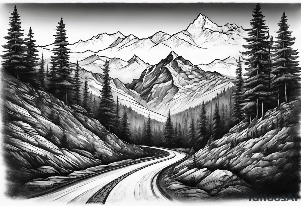 road into mountain tattoo idea