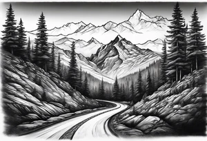 road into mountain tattoo idea