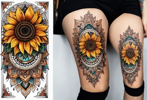 sunflower mandala Knee tattoo in fall colors tattoo idea