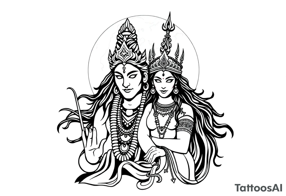 Lord Shiva, Godess Kali, Godess Lilith Together with the moon in the background tattoo idea