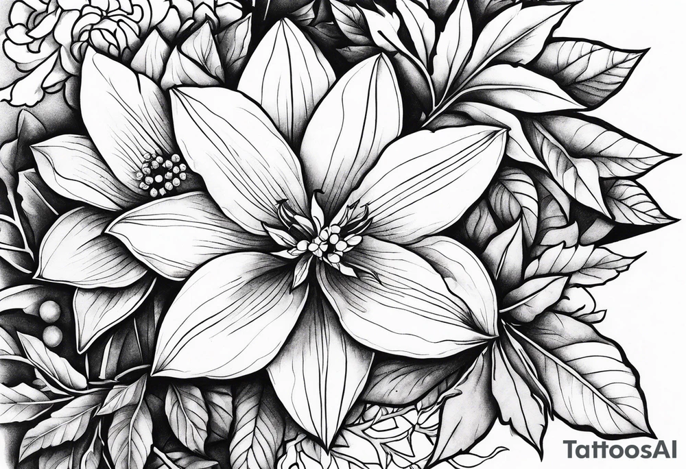 Narcissus, Poinsettia, and Holly tattoo idea