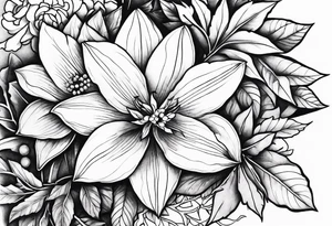 Narcissus, Poinsettia, and Holly tattoo idea