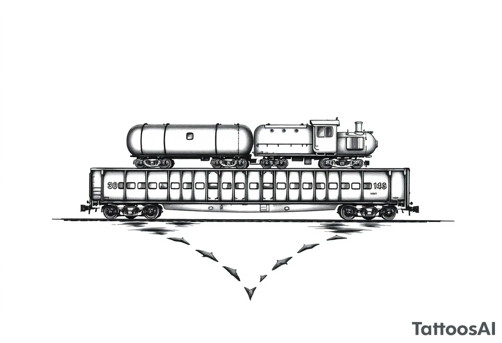 Train cars are stacked in the shape of a heart tattoo idea