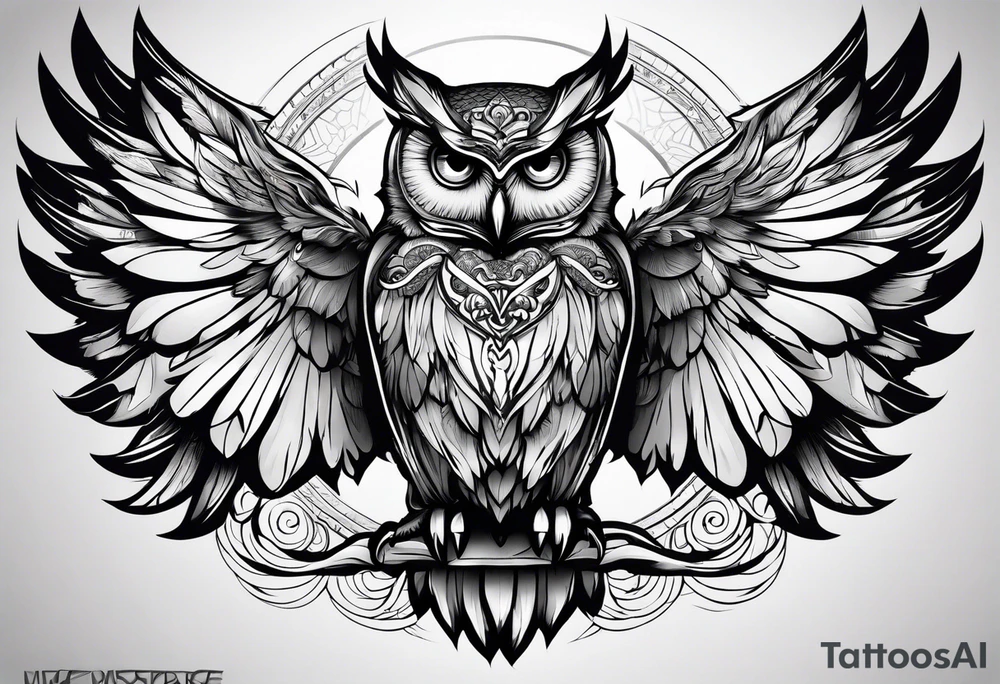 mythical owl tattoo idea