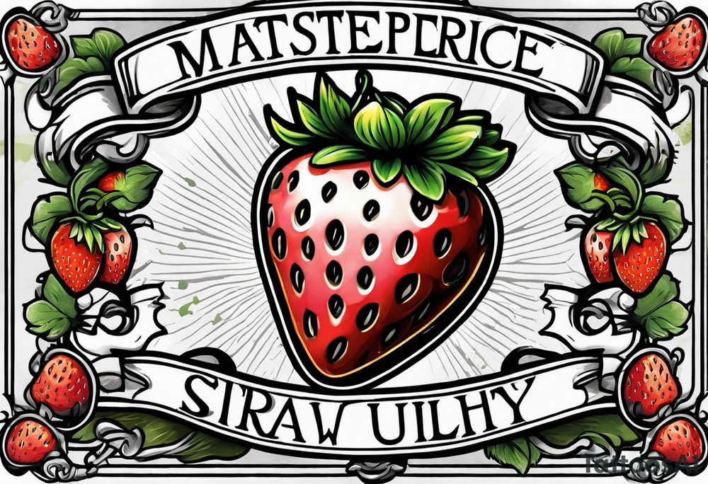 strawberry with banner tattoo idea