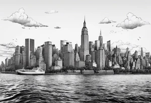 NYC skyline on the left and the right with the island of cuba in  the middle tattoo idea