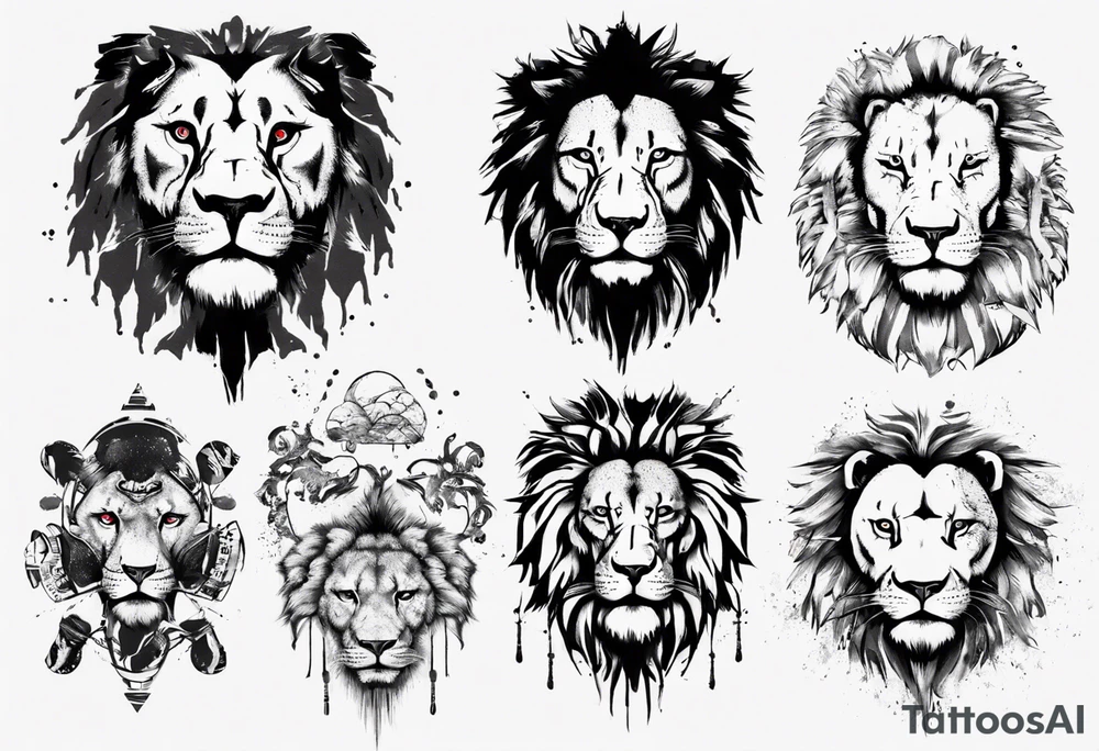 Lion, trash polka tattoo idea