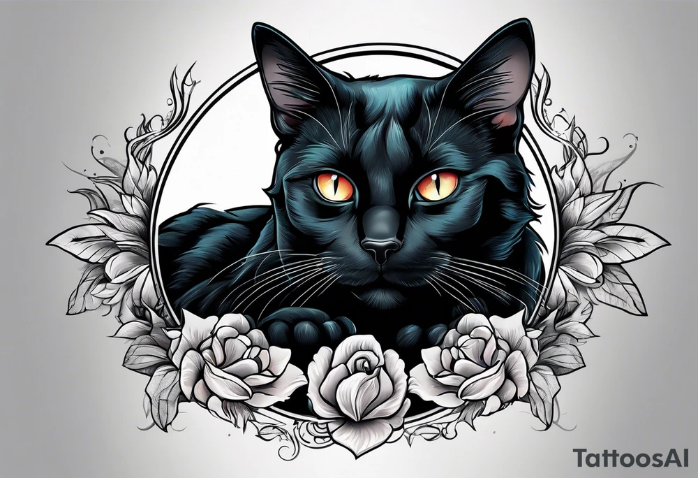 Black cat laying inside arm tattoo idea