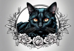 Black cat laying inside arm tattoo idea