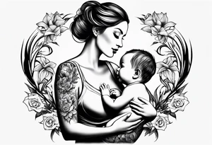 chest tattoo : 
mom and baby son tattoo idea