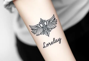 Crea un diseño significativo sobre la cultura egipcia y que tenga el nombre escrito por de bajo del diseño el nombre de mi hermana Lorelay tattoo idea