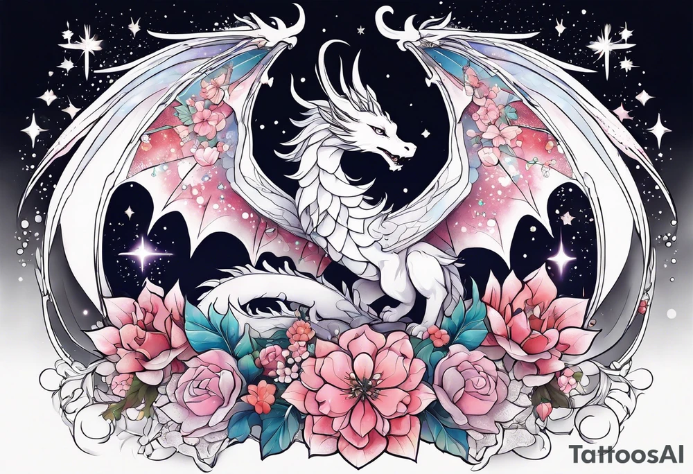 Constellation, wing , snow , cross , dragon female japan kawaii , flower tattoo idea