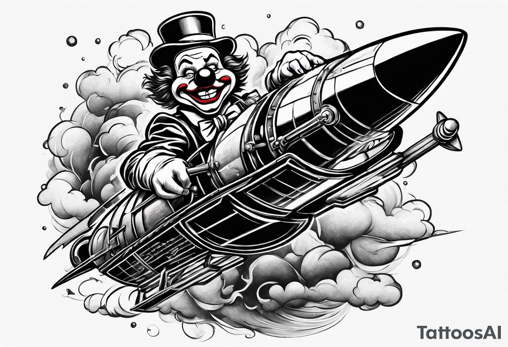 Draw a clown riding a rocket tattoo idea
