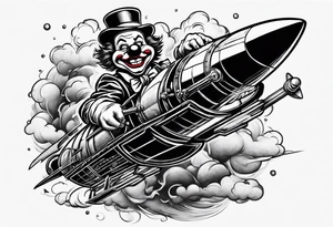 Draw a clown riding a rocket tattoo idea