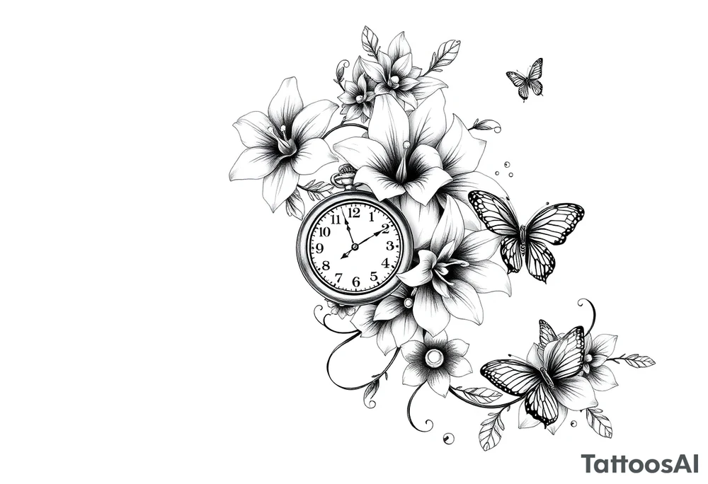 Casino only theme , poker chips deck of cards dice a pocket watch
 with lily flowers
 with raindrop swirls and butterfly’s tattoo idea