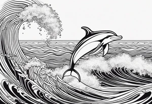 a man riding a dolphin, the dolphin is jumping out of the waves tattoo idea