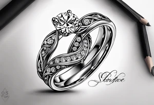 tattoo of wedding rings with the dates 5/23/2023 combined with fire tattoo idea