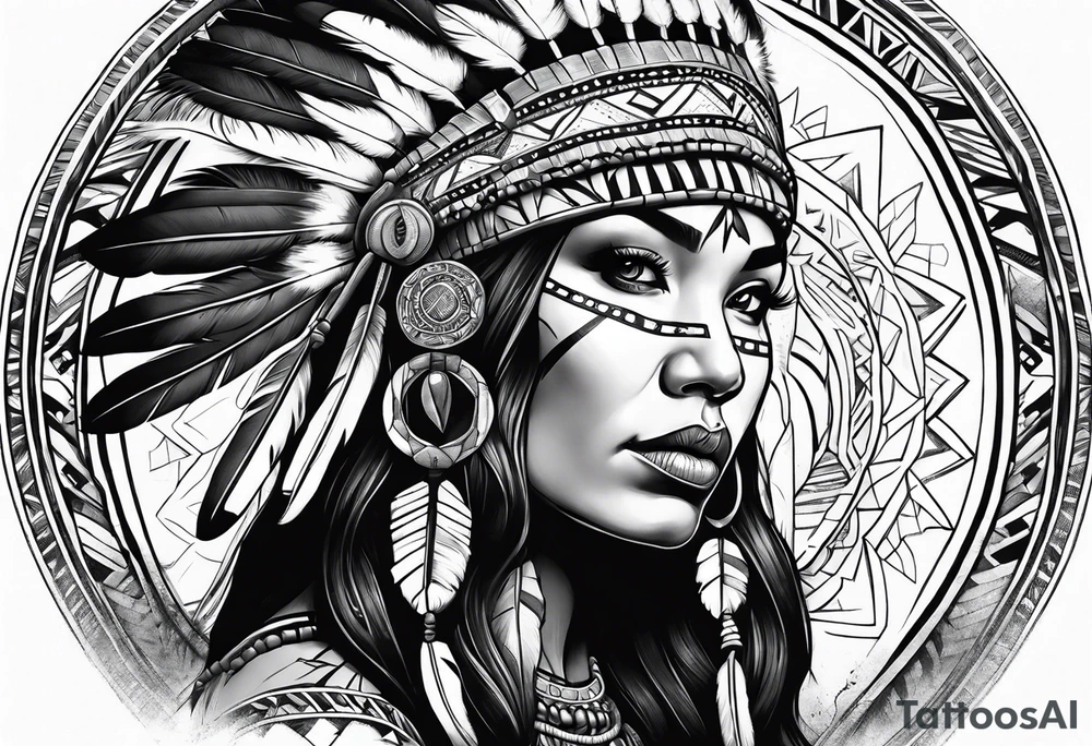 Native American woman  full body tattoo idea