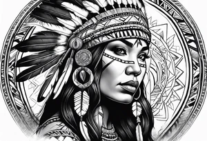 Native American woman  full body tattoo idea