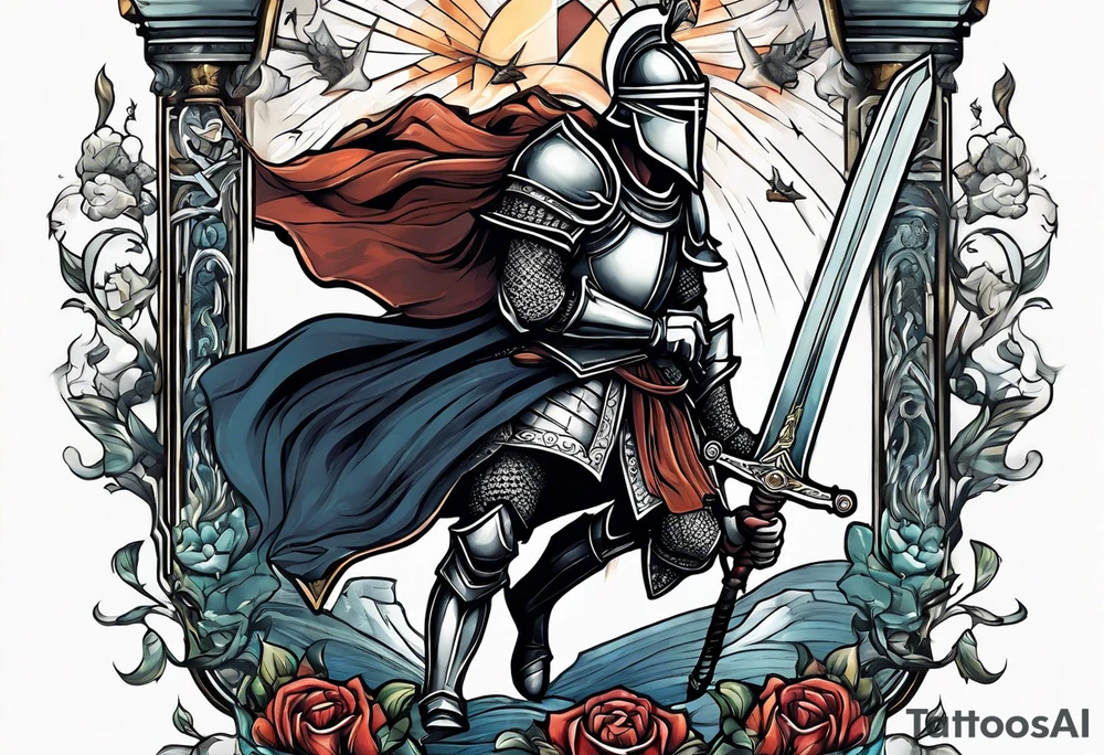 a knight pulling a sword out the bible tattoo idea
