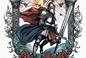 a knight pulling a sword out the bible tattoo idea