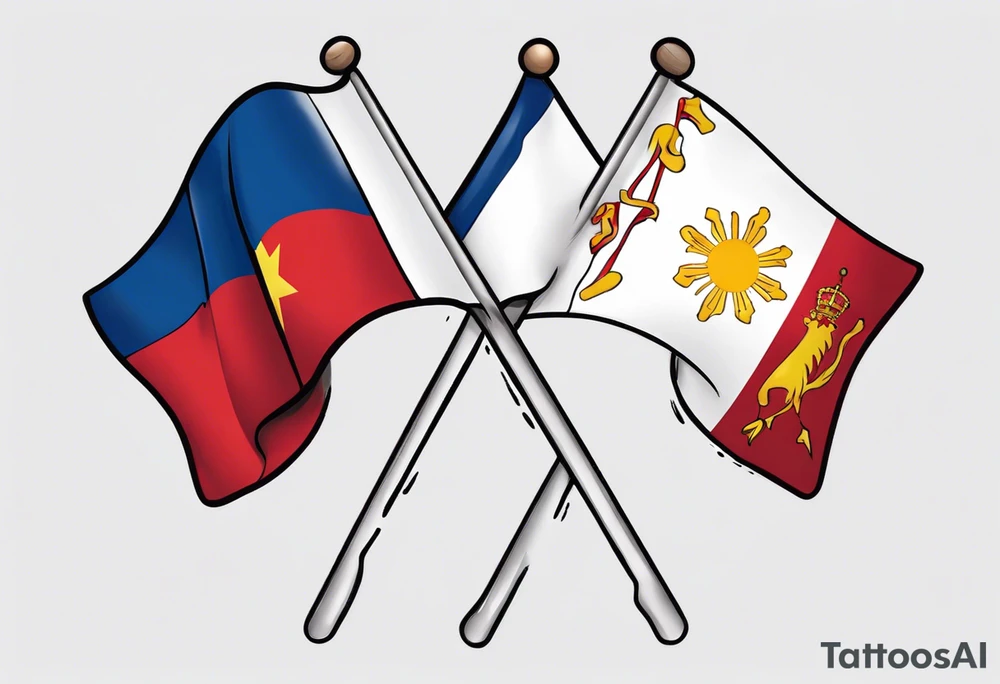 A single waving flag that is the Philippine flag to the left and the Spanish flag to the right tattoo idea