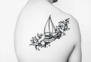 A black and white tattoo that will go on side of the wrist. This is for someone who loves ocean, travel and books. Give this on side of the arm tattoo idea