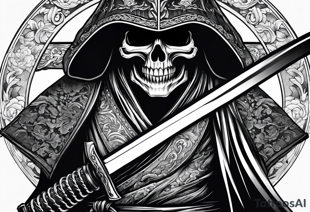 katana with grim reaper tattoo idea