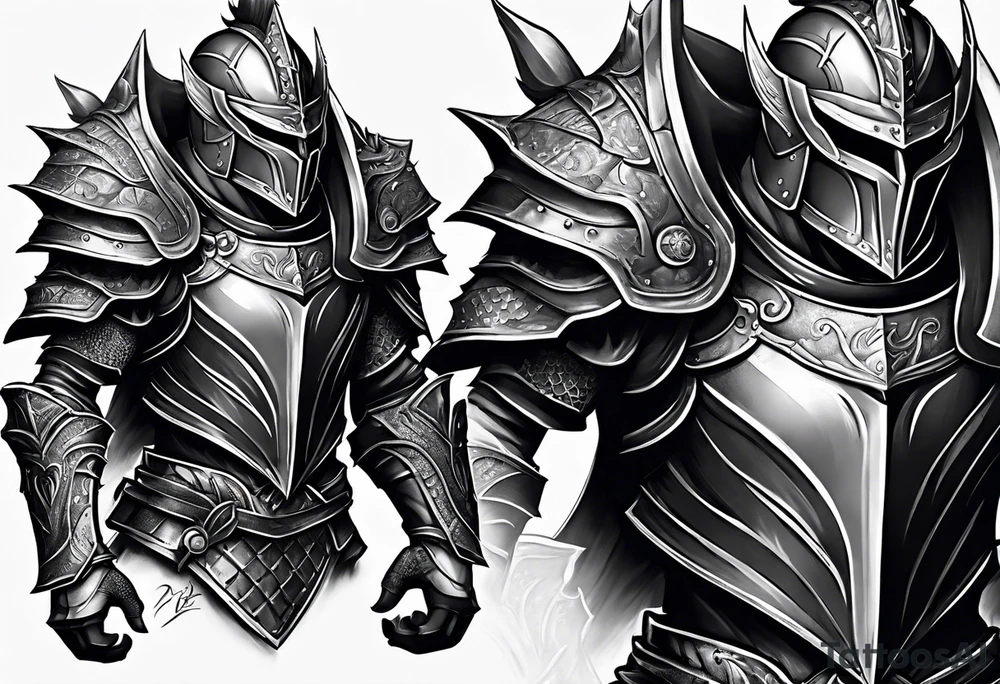 dark fantasy style knight in armor savage warrior, inner bicep tattoo design tattoo idea
